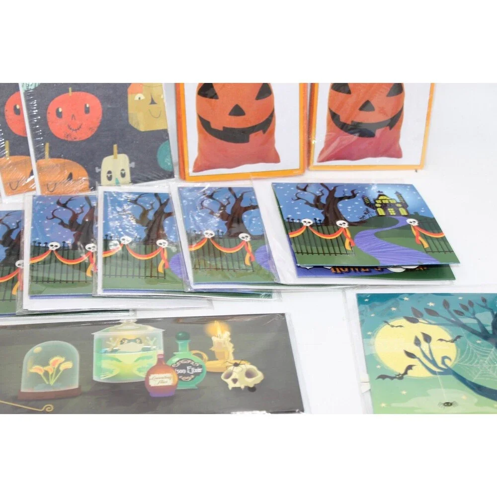 Lot of 62 Total Halloween Panoramic Pop Up Greeting Cards/Regular/Treat Bags NEW